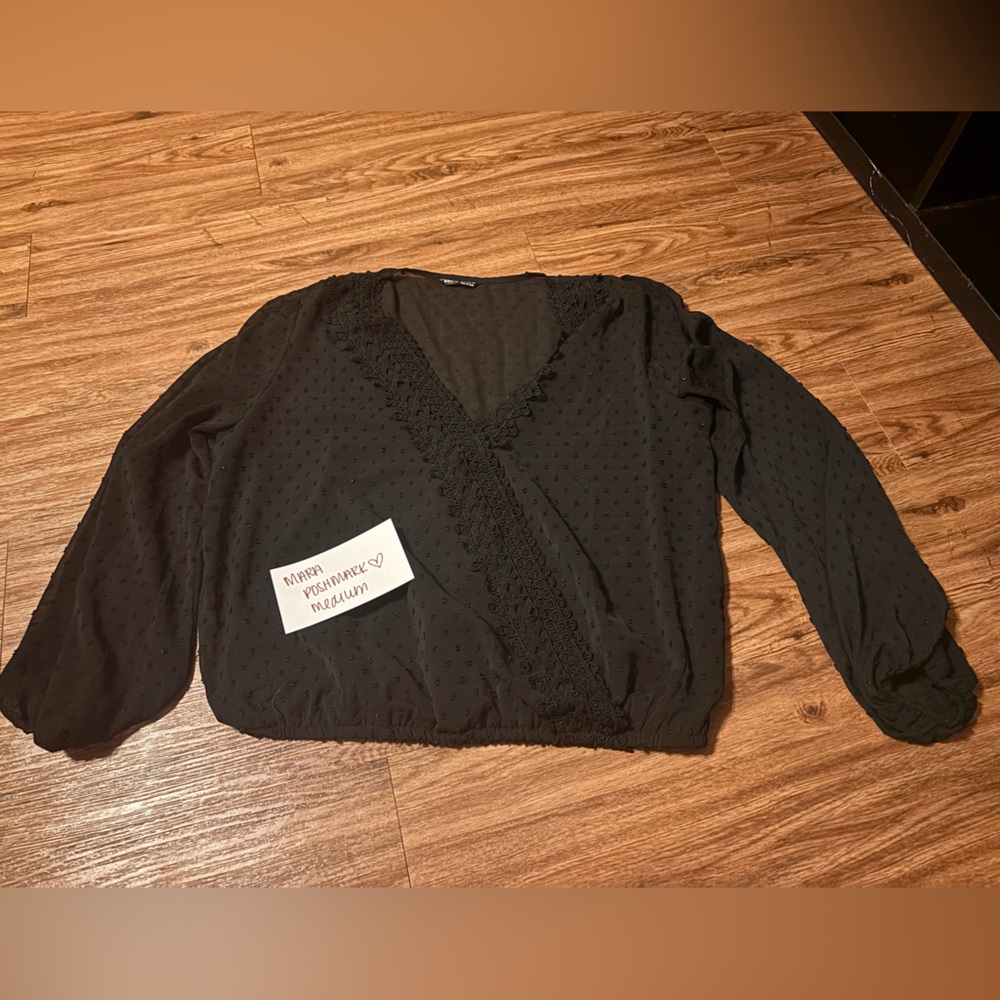 Black Sheer Dotted Long Sleeve Blouse